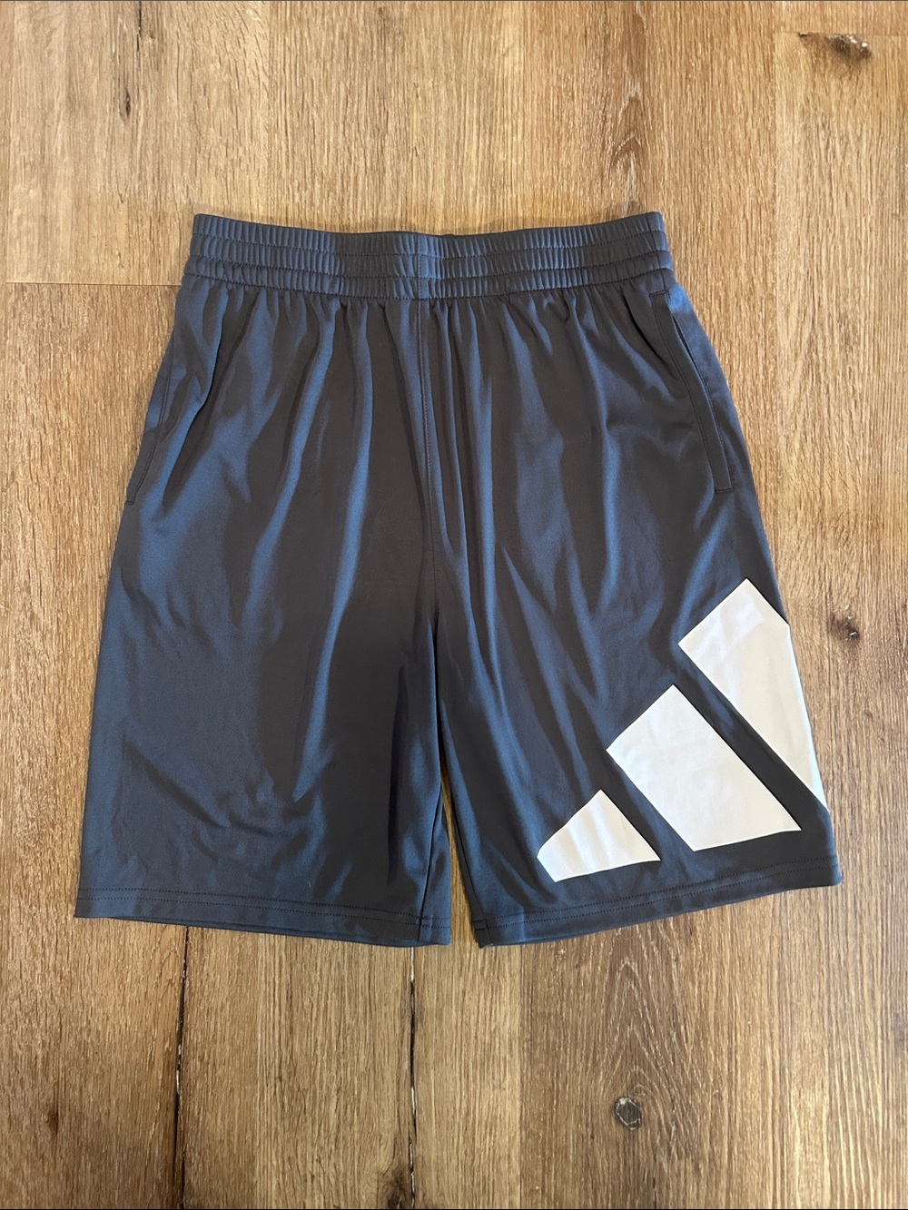 Adidas Boy’s Grey Athletic Shorts with White Logo Accent - Large (14/16)